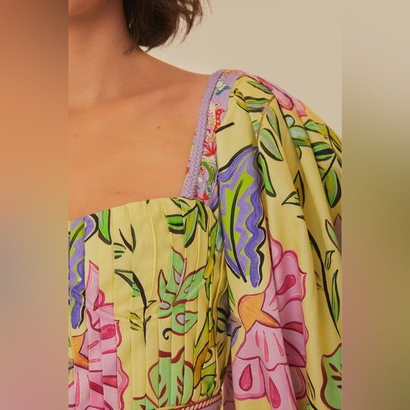 FARM RIO Yellow Floral Insects Short Sleeves Dress size Small - Picture 6 of 10